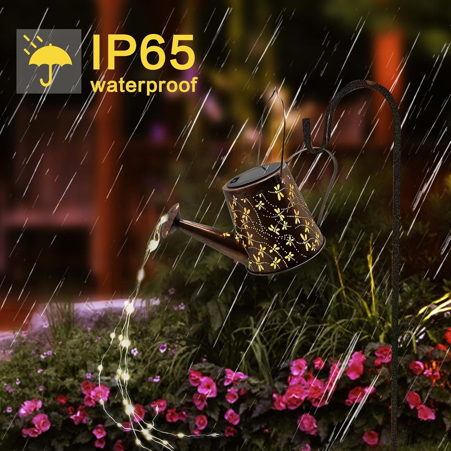 Solar Watering Can Outdoor Lights Garden Decor,Dragonfly Hanging Lantern Waterproof Landscape Lights outside Decoration for Yard Porch Patio Pathway Gardening Gifts(With 32 Inch Shepherd Hook)