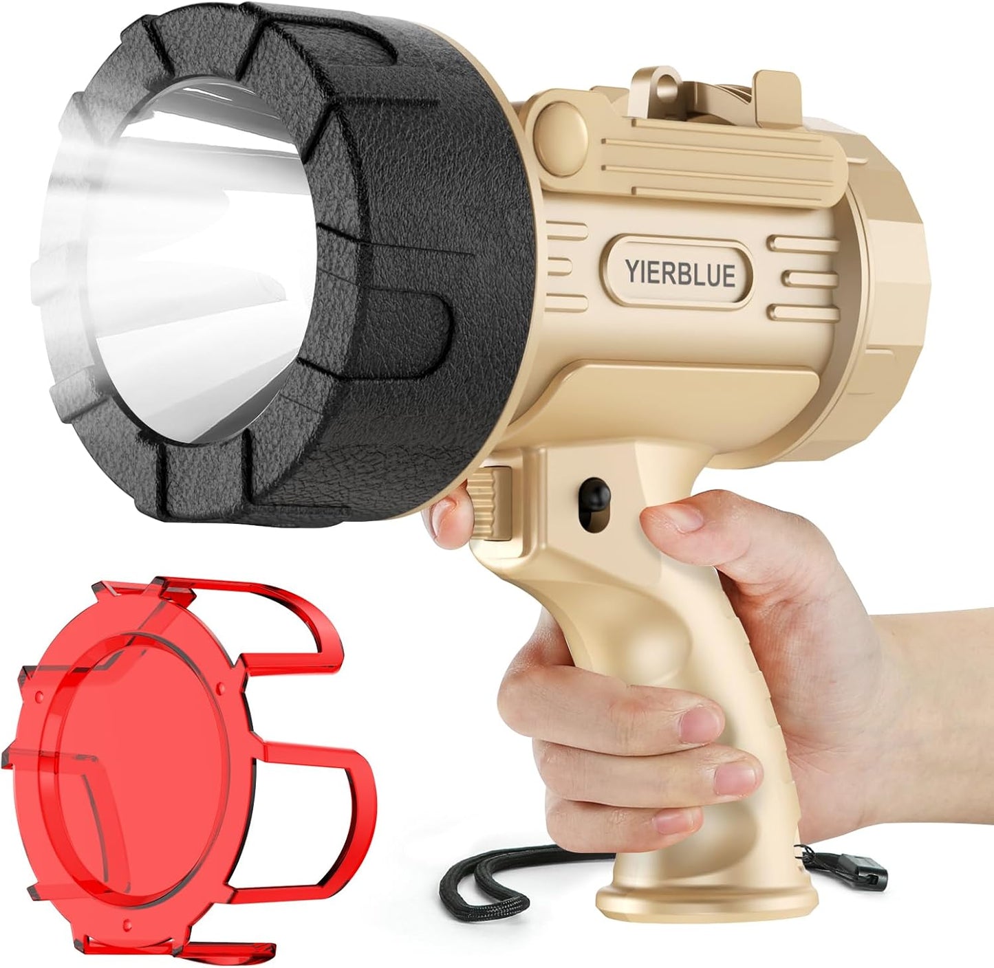 YIERBLUE Rechargeable Spotlight Flashlight, 1000,000 High Lumen LED Spotlight with 20Hrs Ultra-Long Running&10000Mah Power Bank,Ip67Waterproof Spot Lights with Red Lens(Large)