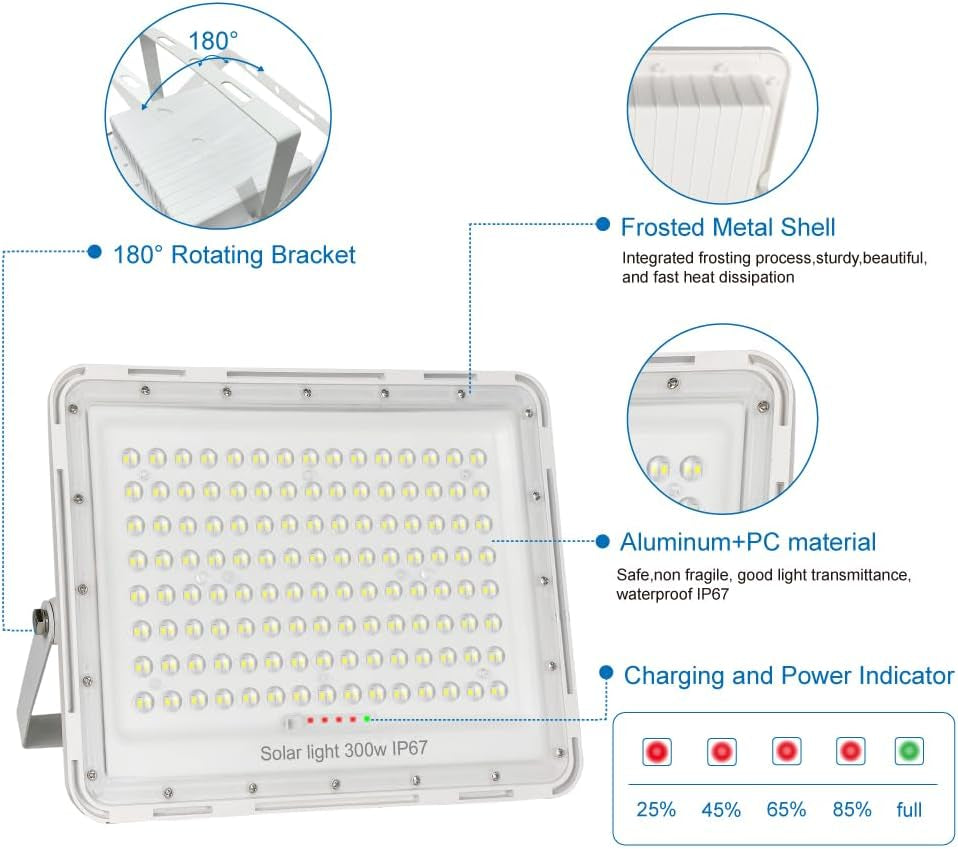 300W LED Solar Flood Lights,24000Lumens Street Flood Light Outdoor IP67 Waterproof with Remote Control Security Lighting for Yard, Garden, Gutter, Swimming Pool, Pathway, Basketball Court, Arena