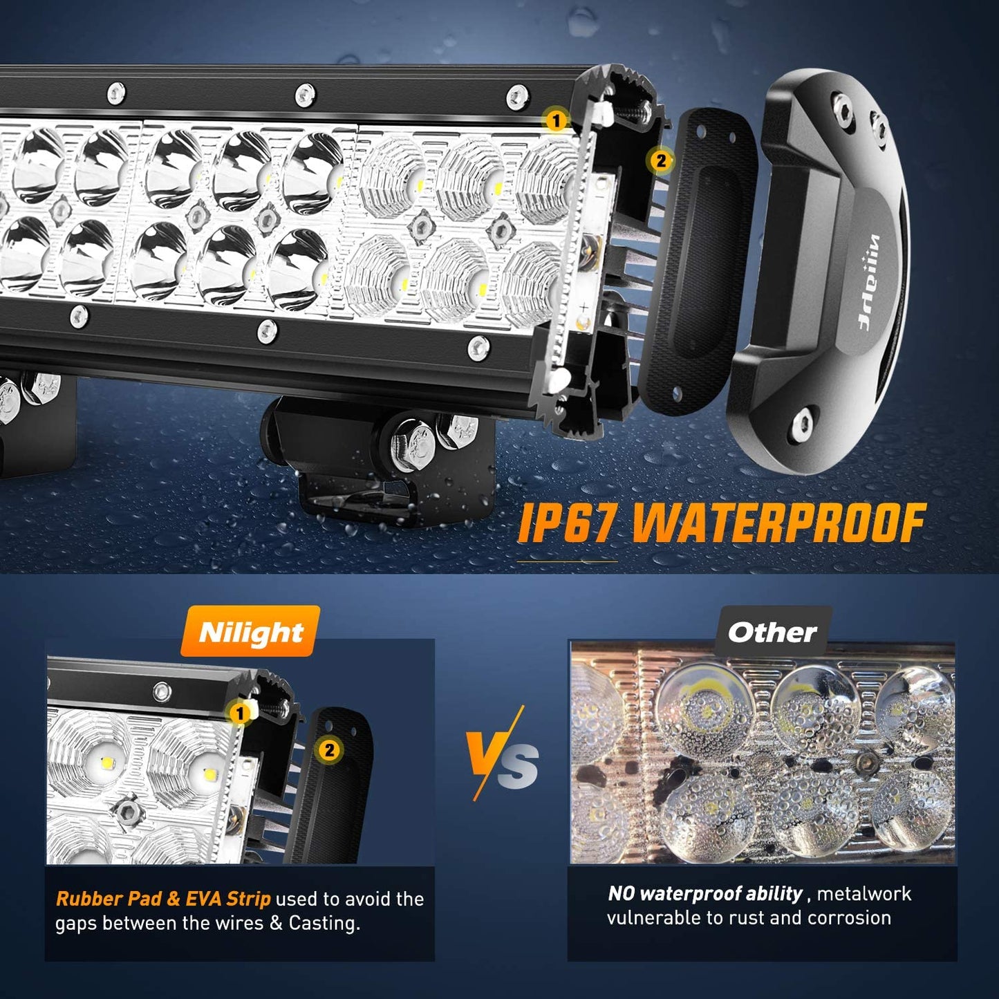 Nilight - 60005C-A 20Inch 126W Spot Flood Combo Led Light Bar off Road Lights Boat Lighting Fog Light Driving Lights LED Work Light for Trucks, 2 Years Warranty