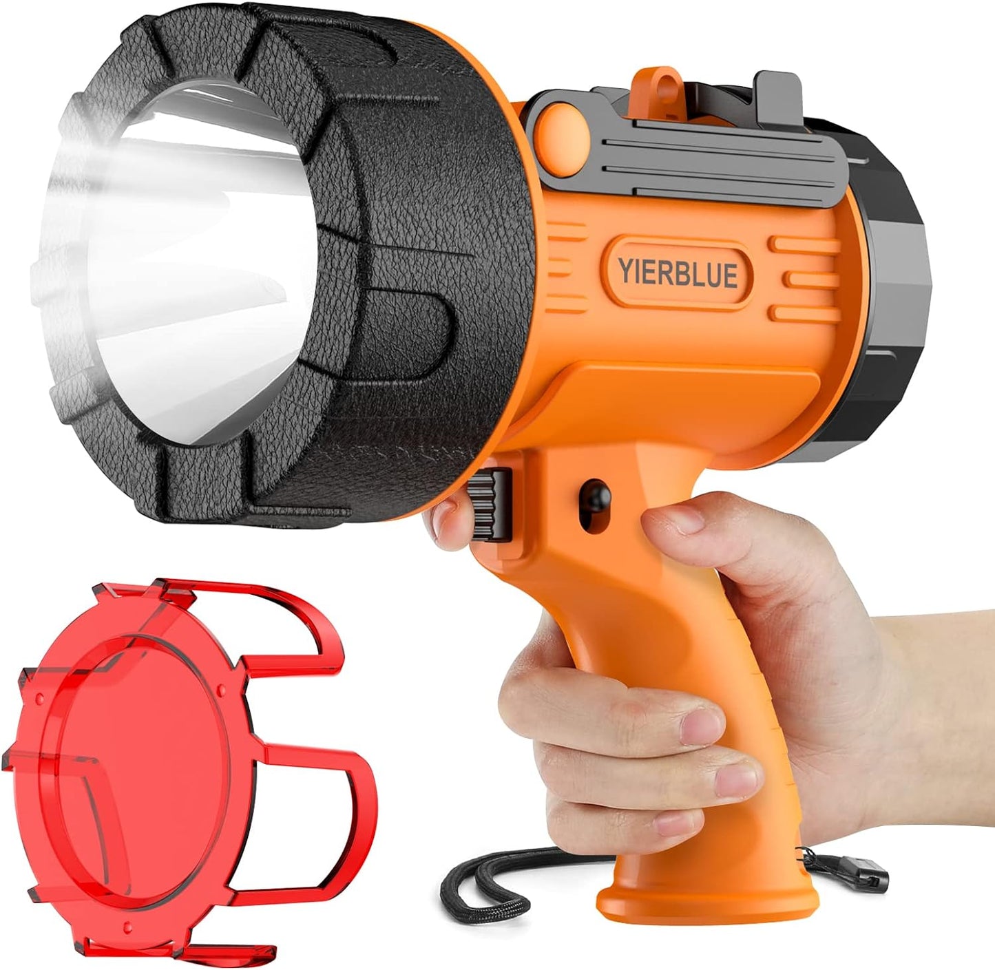 YIERBLUE Rechargeable Spotlight Flashlight, 1000,000 High Lumen LED Spotlight with 20Hrs Ultra-Long Running&10000Mah Power Bank,Ip67Waterproof Spot Lights with Red Lens(Large)