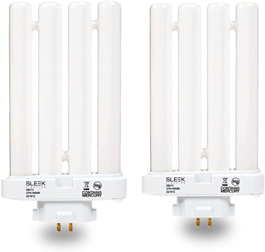 SLEEKLIGHTING 27 Watt T5 Quad Tube CFL 4 Pin Gx10Q-4 Base Light Bulb 6500K 1450Lm - Compact Fluorescent -Daylight White Light (2 Pack)