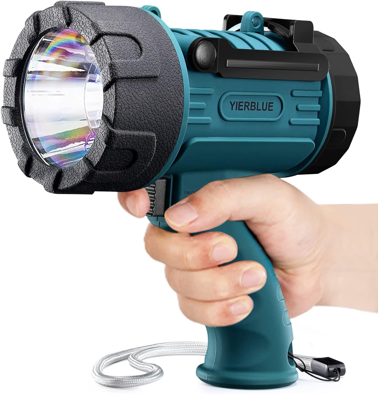 YIERBLUE Rechargeable Spotlight Floodlight Combo 1000,000 Lumen LED, IP67 Waterproof Spot Light COB Flood Light, Impact Resistant Handheld Spotlight with Foldable Stand and Detachable Red Lens