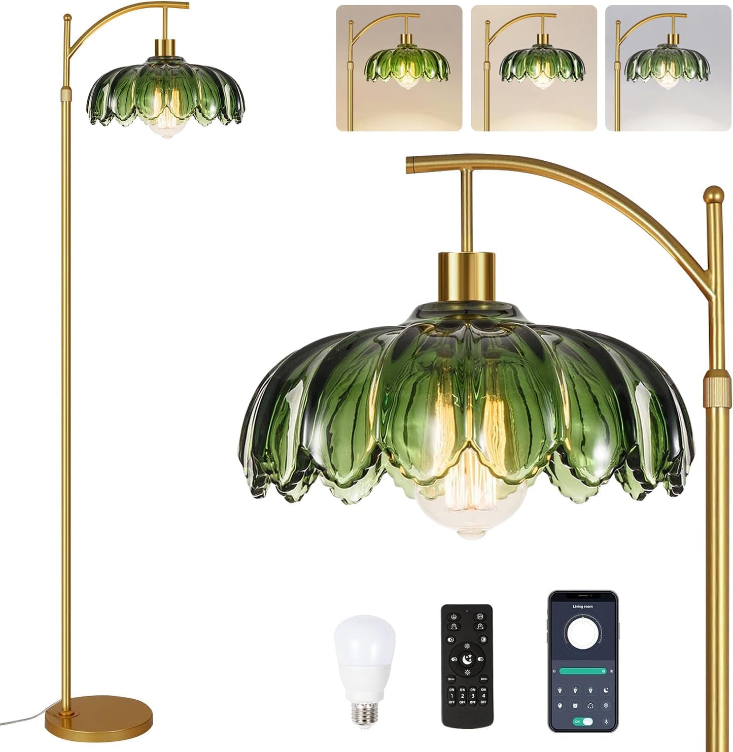 Rattan Floor Lamp for Living Room Bedroom Boho Arc Standing Lamp with Remote Dimmable Black Farmhouse Wicker Bamboo Lamp Shade Floor Light Tall Lamp Industrial Floor Lamps Bohemian Decor