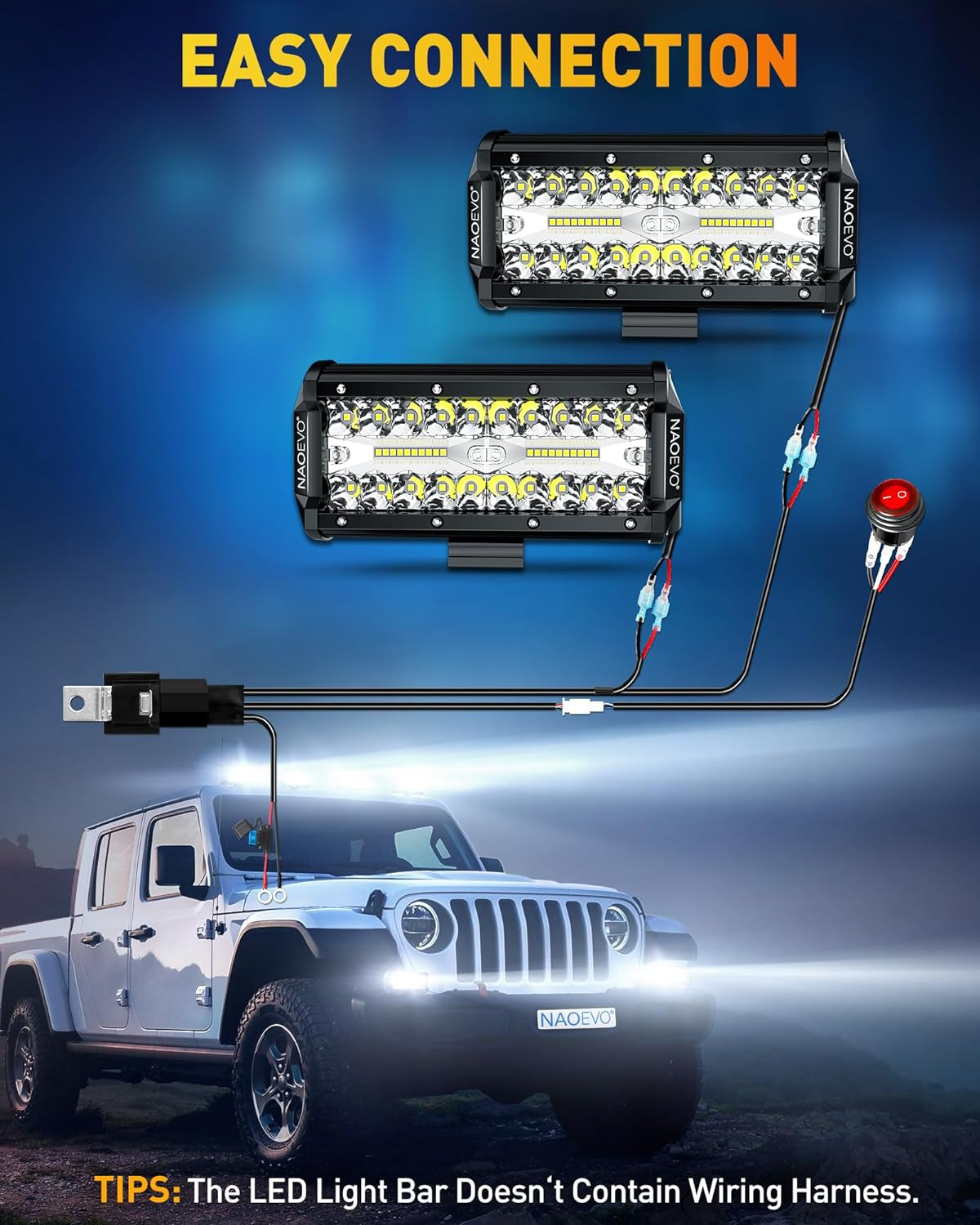 NAOEVO 7 Inch LED Light Bar, LED off Road/Fog/Driving Lights LED Pods with Spot Flood Combo, LED Work Lights for Truck Boat UTV ATV, 2-Pack (White)