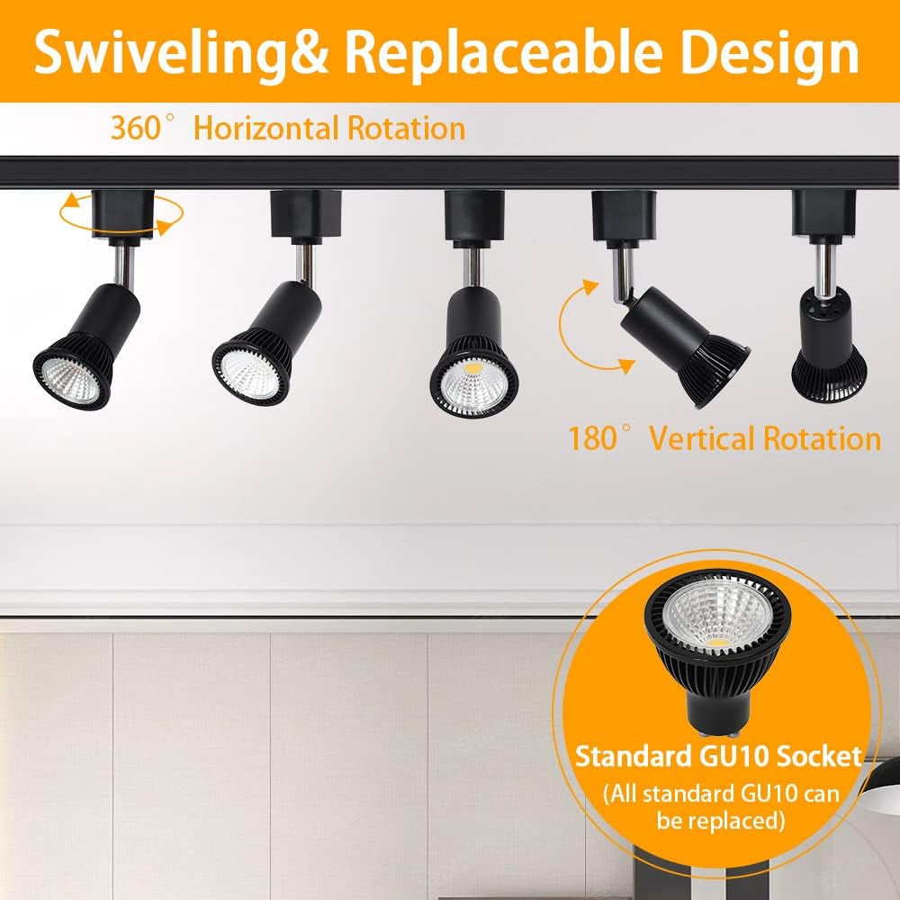 EAGLOD 10W H Track Lighting Heads with GU10 Bulb, Track Light Heads,Dimmable Halo Type Adapter,110V Track Light Replacement Fixtures,3000K Warm White Ceiling Spotlight for Accent,Home 12Pack (Black)