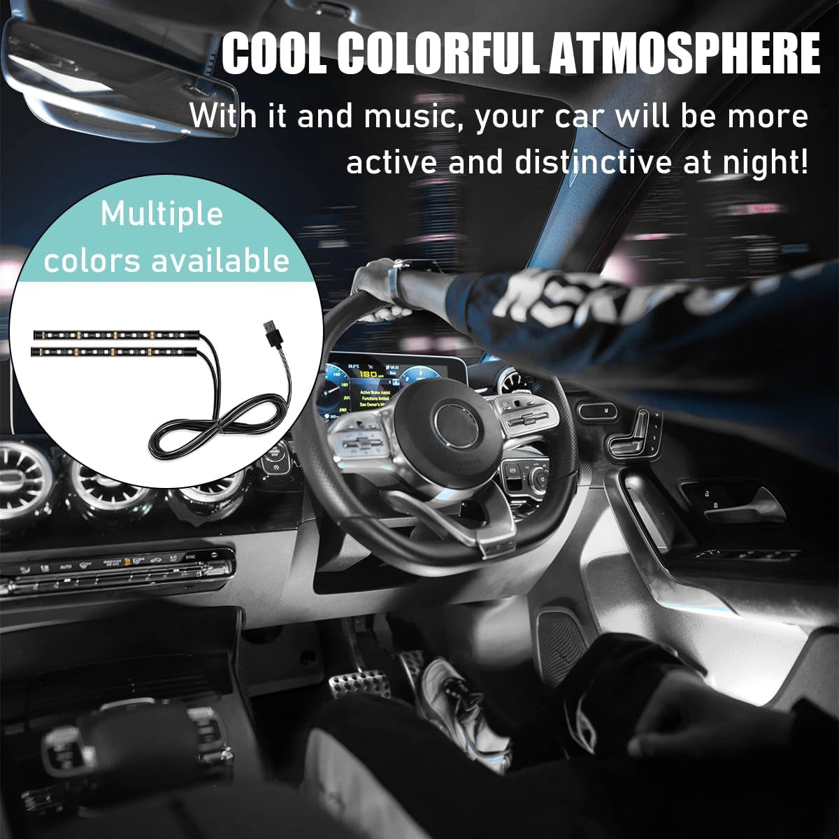 Car LED Strip Light, 24 LED Auto Interior under Dash Atmosphere Lights with USB Port, Vehicle Decor Lamp Ambient Night Light Strip Lighting Kit, Universal Car Accessories (White)