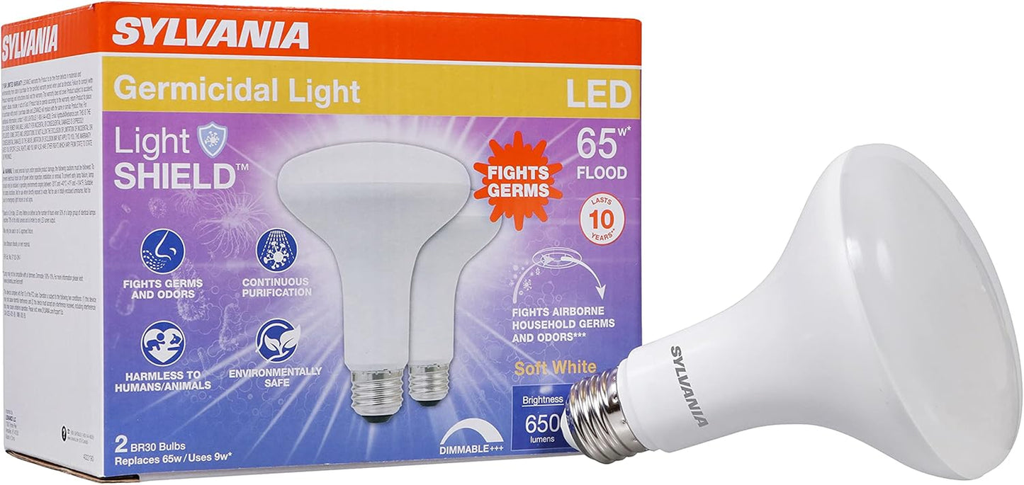 Sylvania LED Flood BR30 Light Bulb, 65W = 9W, 10 Year, 650 Lumens, Dimmable, 2700K, Soft White - 12 Pack (41262)