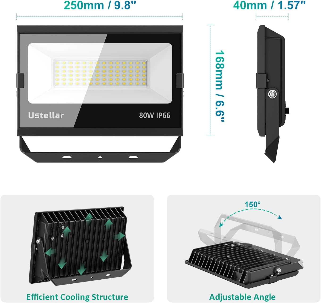 Ustellar 3 Pack 80W LED Flood Lights Outdoor Bright 800W Equiv. 24000LM Security Light outside Lamp IP66 Waterproof 5000K Daylight White Spot Light Exterior Floodlight Lighting for Yard Backyard House