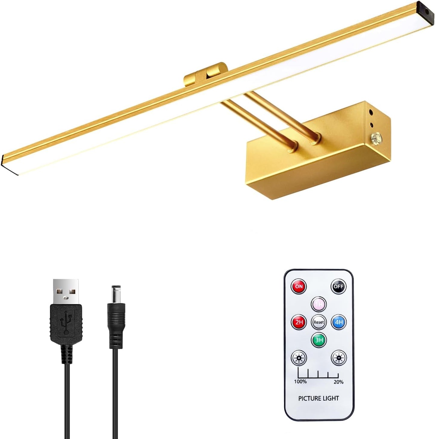 5200Mah Picture Light, Battery Operated Picture Lights for Wall, 16" Remote LED Art Light with Timer for Paintings, Dimmable Metal Painting Light for Display, Gallery (Gold)