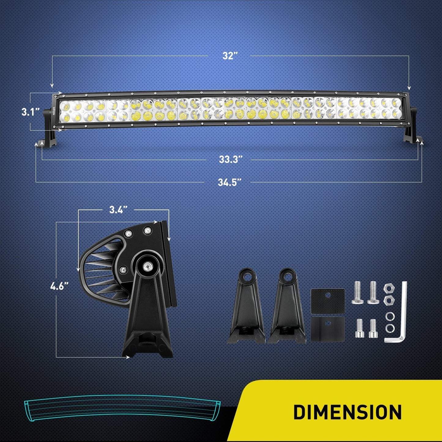 Nilight - 70016C-A 32" 180W Curved Spot Flood Combo High Power LED Driving Lamp LED Light Bar off Road Fog Driving Work Light for SUV Boat Jeep Lamp,2 Years Warranty