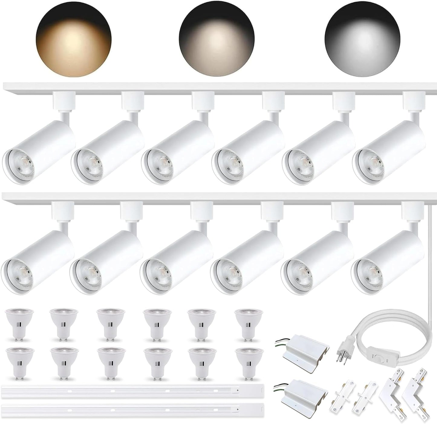 Ultra-Bright H Type Track Lighting Kit with 13.1 FT Track Rails, 12 Heads 3000K Warm White 20W 2400Lm, Dimmable Plug in LED Track Lights Modern Indoor Spotlight Fixture