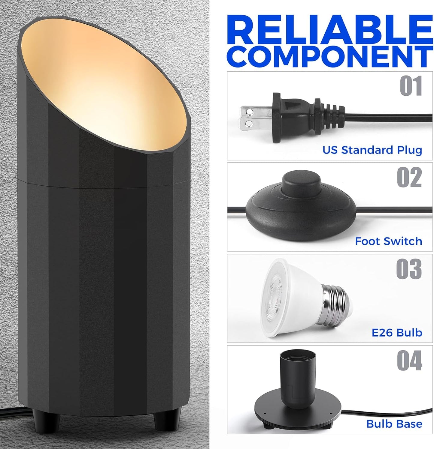 Barrina Uplighting Indoor Spotlight, 2700K E26 Bulb, 2 in 1 Detachable Tree up Lights Floor Can Light, Spotlights for Indoor Plants Picture Home, 6.56FT Plug Cord & Foot Switch, Black, 2 Packs