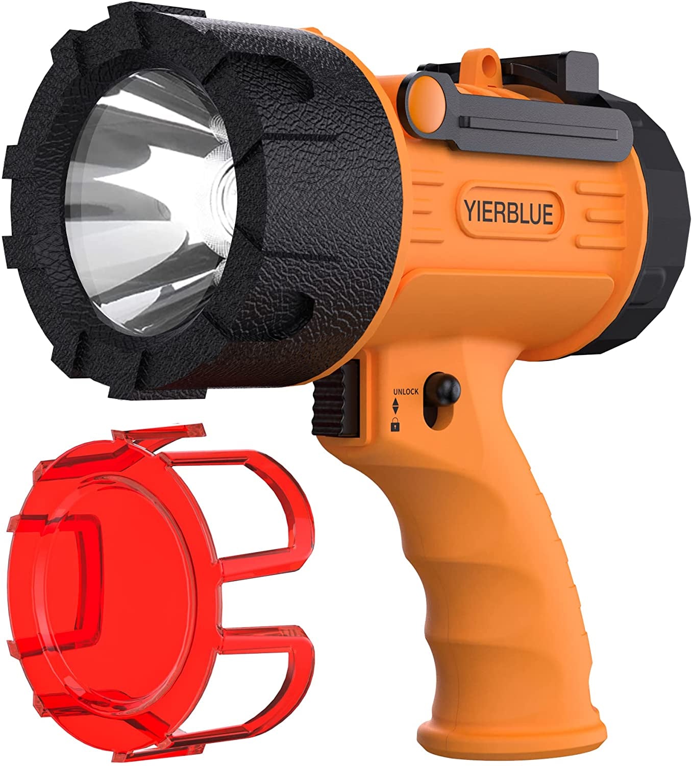 YIERBLUE Rechargeable Spotlight Flashlight, 1000,000 High Lumen LED Spotlight with 20Hrs Ultra-Long Running&10000Mah Power Bank,Ip67Waterproof Spot Lights with Red Lens(Large)