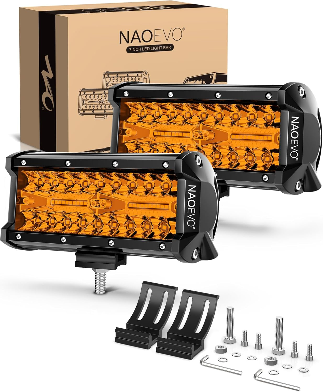 NAOEVO 7 Inch LED Light Bar, LED off Road/Fog/Driving Lights LED Pods with Spot Flood Combo, LED Work Lights for Truck Boat UTV ATV, 2-Pack (White)
