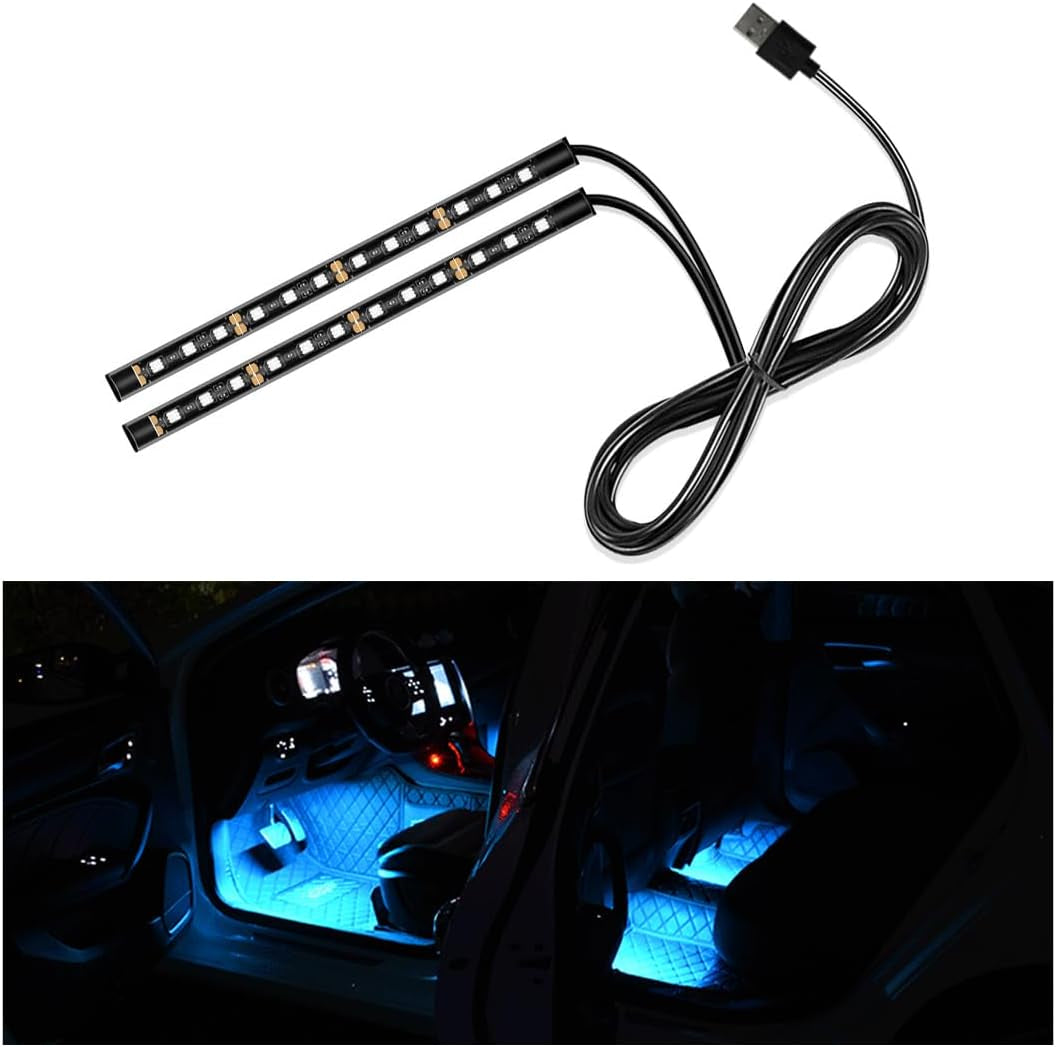 Car LED Strip Light, 24 LED Auto Interior under Dash Atmosphere Lights with USB Port, Vehicle Decor Lamp Ambient Night Light Strip Lighting Kit, Universal Car Accessories (White)
