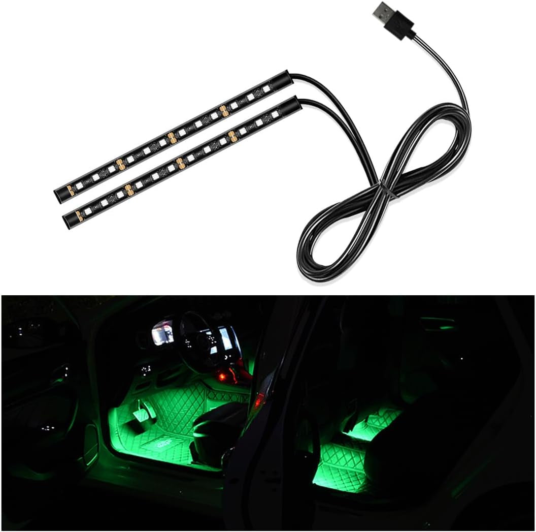 Car LED Strip Light, 24 LED Auto Interior under Dash Atmosphere Lights with USB Port, Vehicle Decor Lamp Ambient Night Light Strip Lighting Kit, Universal Car Accessories (White)