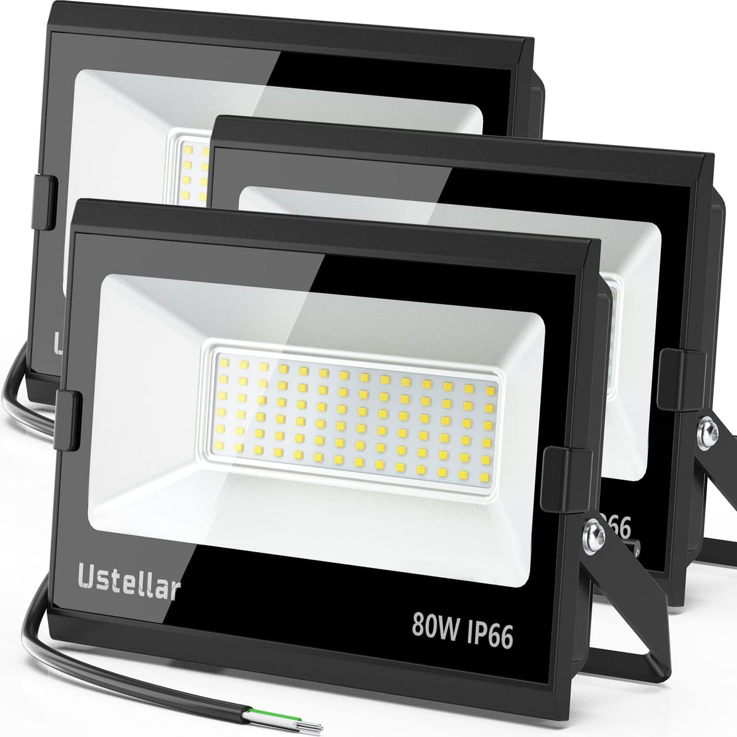 Ustellar 3 Pack 80W LED Flood Lights Outdoor Bright 800W Equiv. 24000LM Security Light outside Lamp IP66 Waterproof 5000K Daylight White Spot Light Exterior Floodlight Lighting for Yard Backyard House