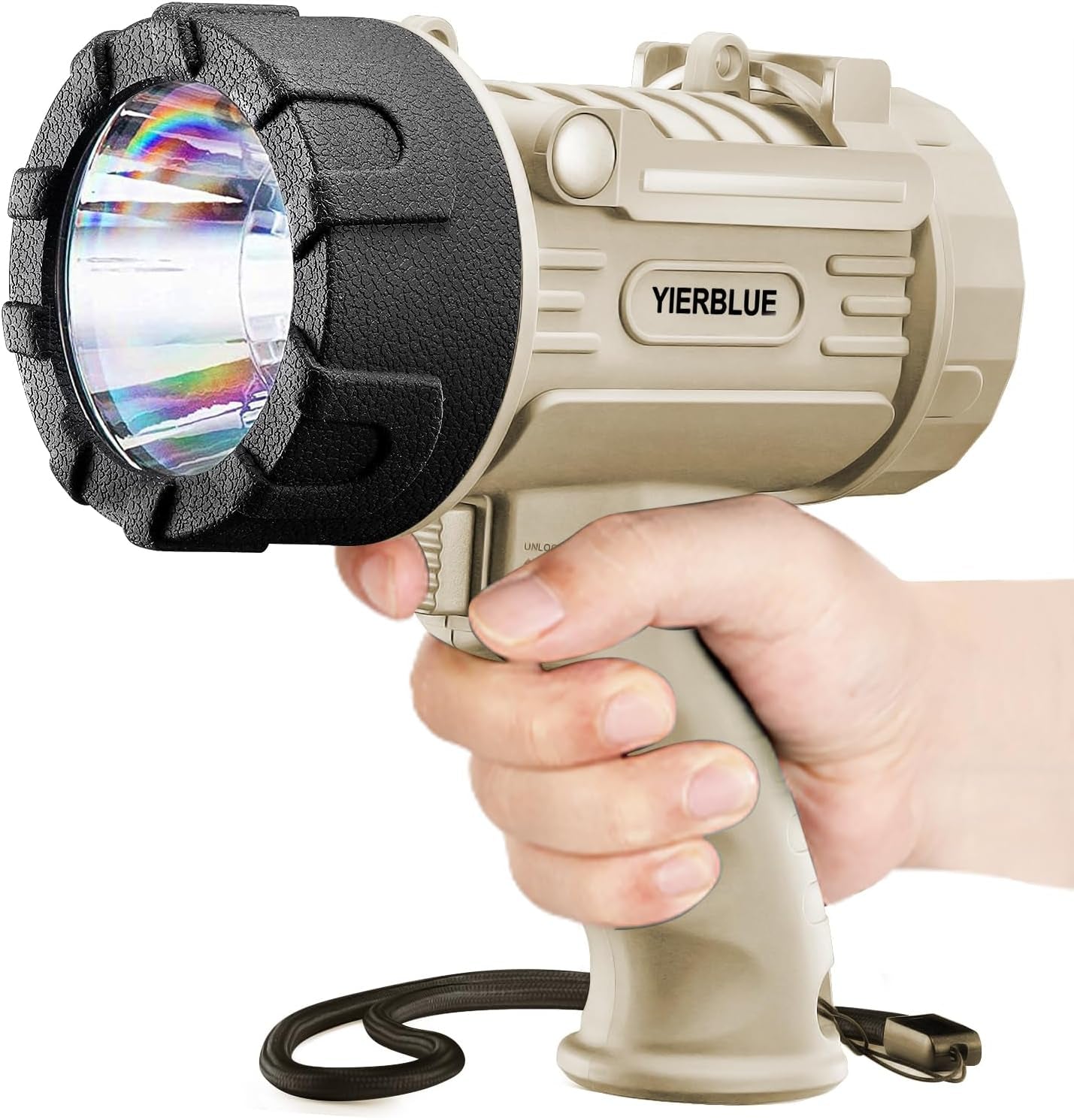 YIERBLUE Rechargeable Spotlight Floodlight Combo 1000,000 Lumen LED, IP67 Waterproof Spot Light COB Flood Light, Impact Resistant Handheld Spotlight with Foldable Stand and Detachable Red Len