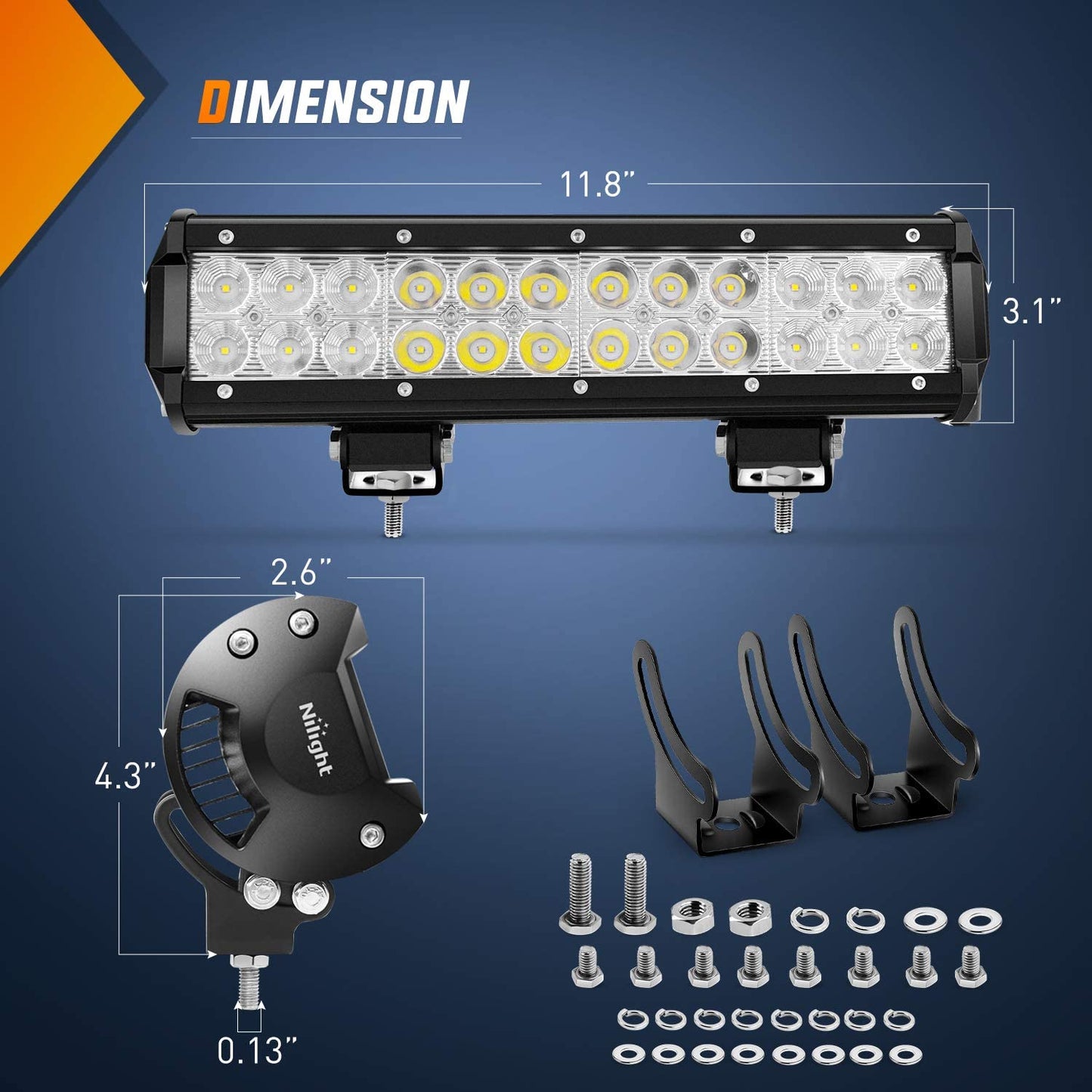 Nilight Led Light Bar 12 Inch 72W Spot Flood Combo off Road Fog Lights Driving LED Pods with off Road 16AWG Wiring Harness Kit - 1 Lead for Truck ATV UTV SUV Boat, 2 Years Warranty