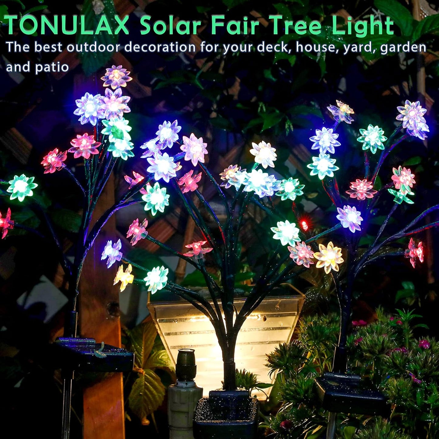 TONULAX Solar Garden Lights - Upgraded Solar Powered Landscape Tree Lights with Larger Solar Capacity, Solar Decorative Lights Outdoor for Pathway, Patio, Front Yard Decoration(2 Pack)