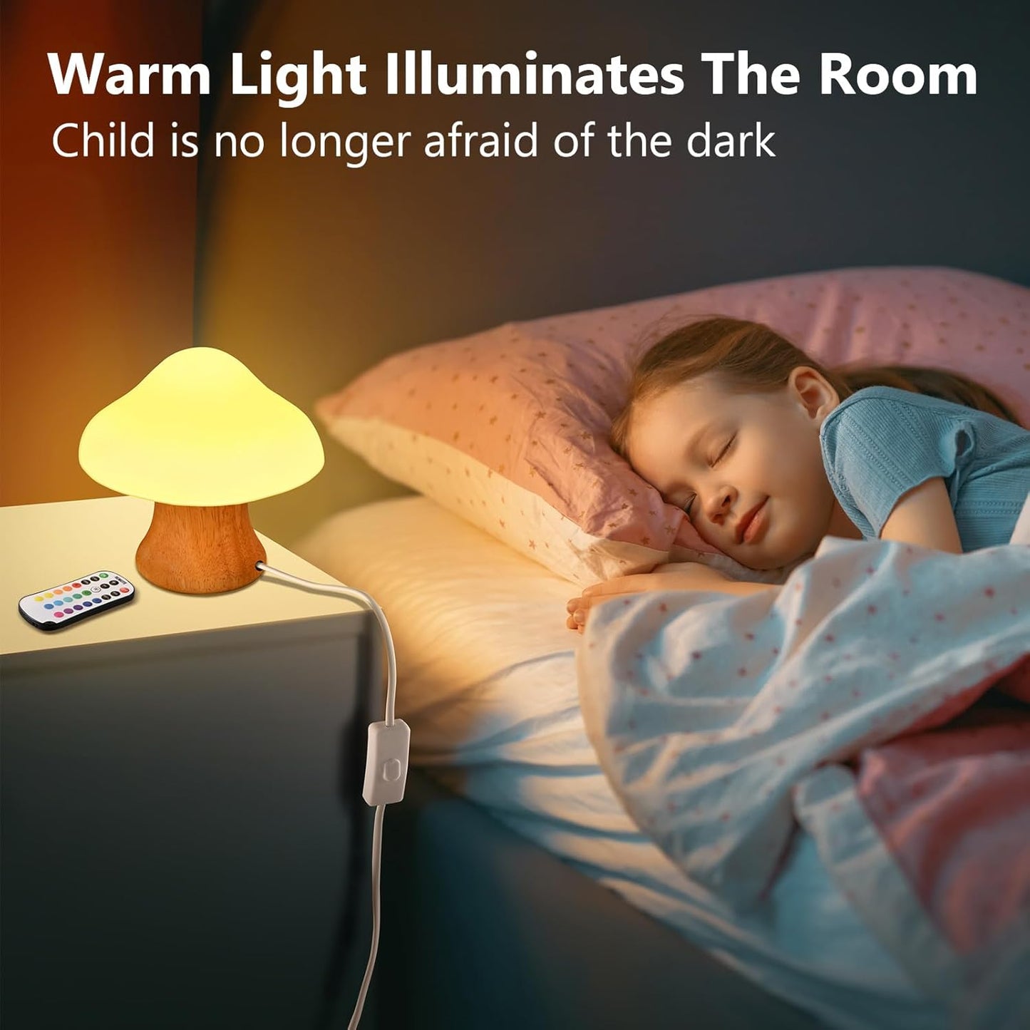 ANGTUO Wooden Mushroom Lamp, 16 Color Changing Mushroom Night Light, Adorable Mushroom Light with Two Remote Controls