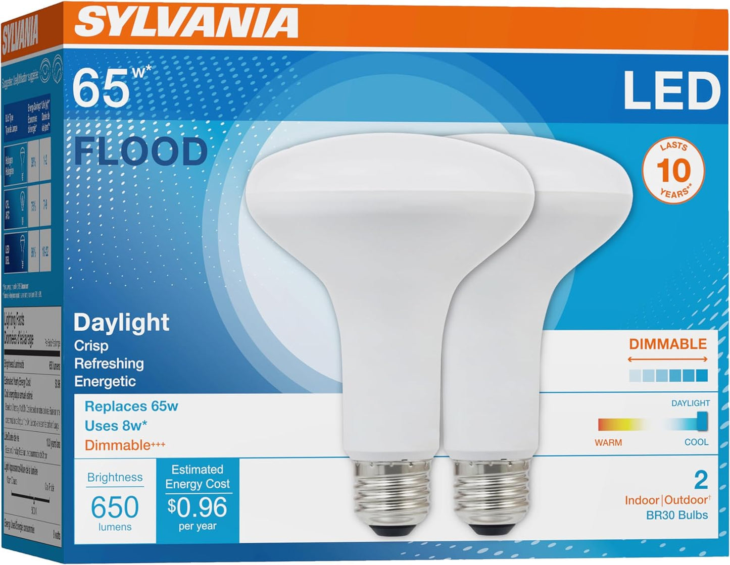Sylvania LED Flood BR30 Light Bulb, 65W = 9W, 10 Year, 650 Lumens, Dimmable, 2700K, Soft White - 12 Pack (41262)
