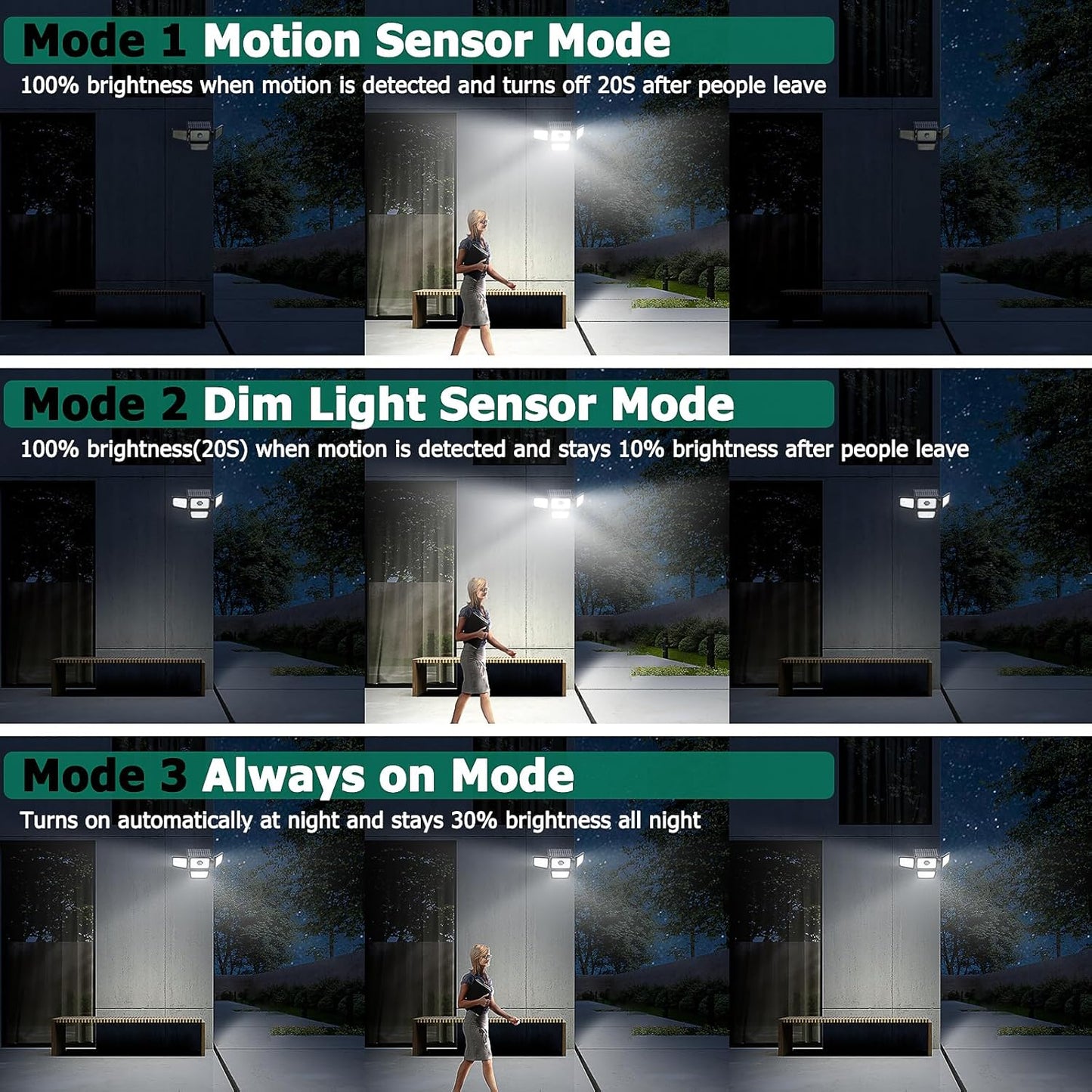 3000LM Solar Lights Outdoor, 4 Adjustable Heads Solar Motion Sensor Lights with 283 LED, IP65 Waterproof Solar Security Wall Lights, Remote Control Flood Lights for Graden, Outside, Backyard 2 Pack