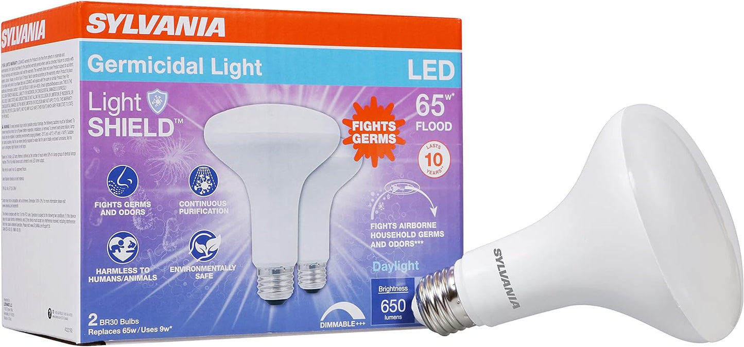 Sylvania LED Flood BR30 Light Bulb, 65W = 9W, 10 Year, 650 Lumens, Dimmable, 2700K, Soft White - 12 Pack (41262)
