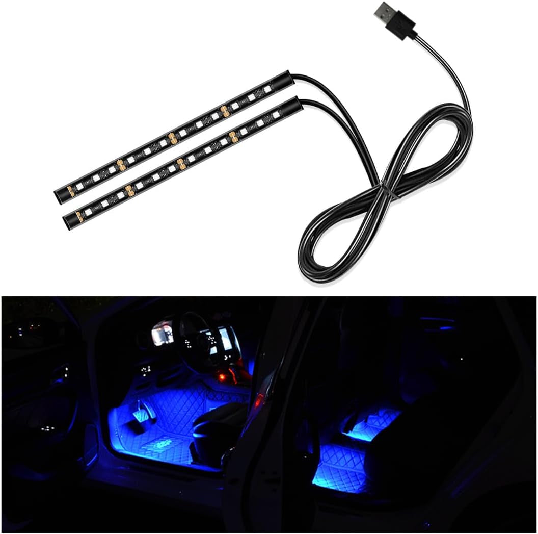 Car LED Strip Light, 24 LED Auto Interior under Dash Atmosphere Lights with USB Port, Vehicle Decor Lamp Ambient Night Light Strip Lighting Kit, Universal Car Accessories (White)