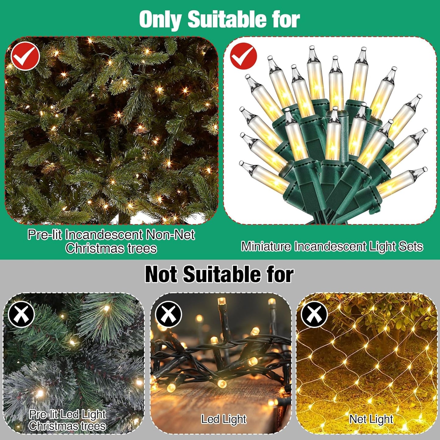 6 in 1 Incandescent Christmas Light Set Repair Tool, Christmas Light Tester for Fixing Christmas String Lights, Christmas Tree Bulb Tester Fuse Checker with 30 Replacement Bulbs (Clear)