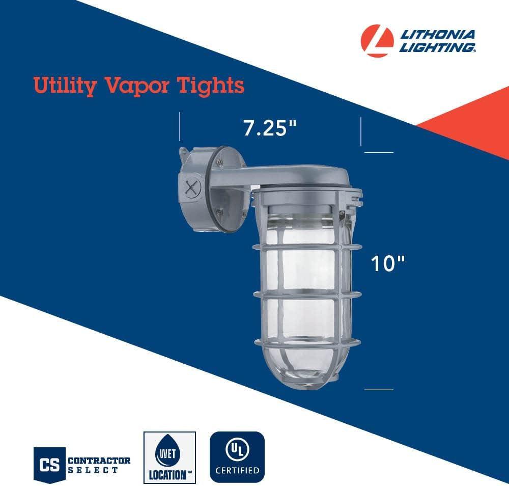 Lithonia Lighting VW150I M12 Incandescent Utility Vapor Tight Wall Lamp, Industrial Style Wall Light for Indoor and Outdoor Use, 150W, 120V, Includes Junction Box, Grey