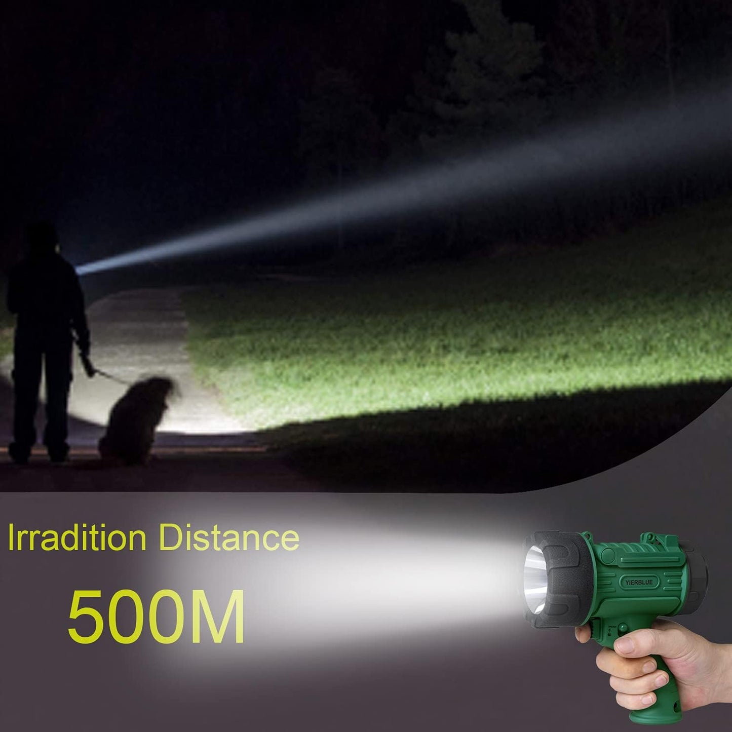 YIERBLUE Rechargeable Spotlight Flashlight, 1000,000 High Lumen LED Spotlight with 20Hrs Ultra-Long Running&10000Mah Power Bank,Ip67Waterproof Spot Lights with Red Lens(Large)
