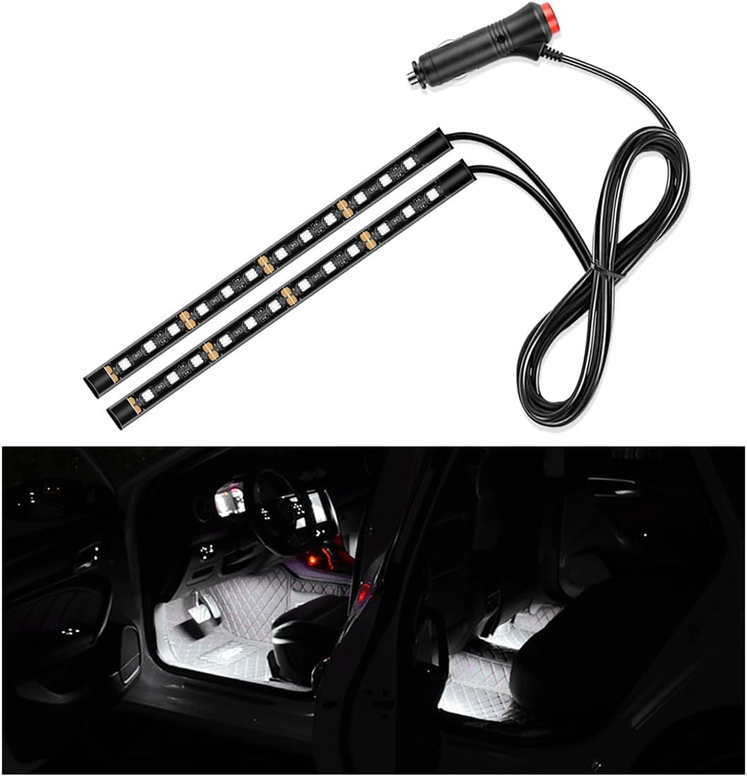 Car LED Strip Light, 24 LED Auto Interior under Dash Atmosphere Lights with USB Port, Vehicle Decor Lamp Ambient Night Light Strip Lighting Kit, Universal Car Accessories (White)