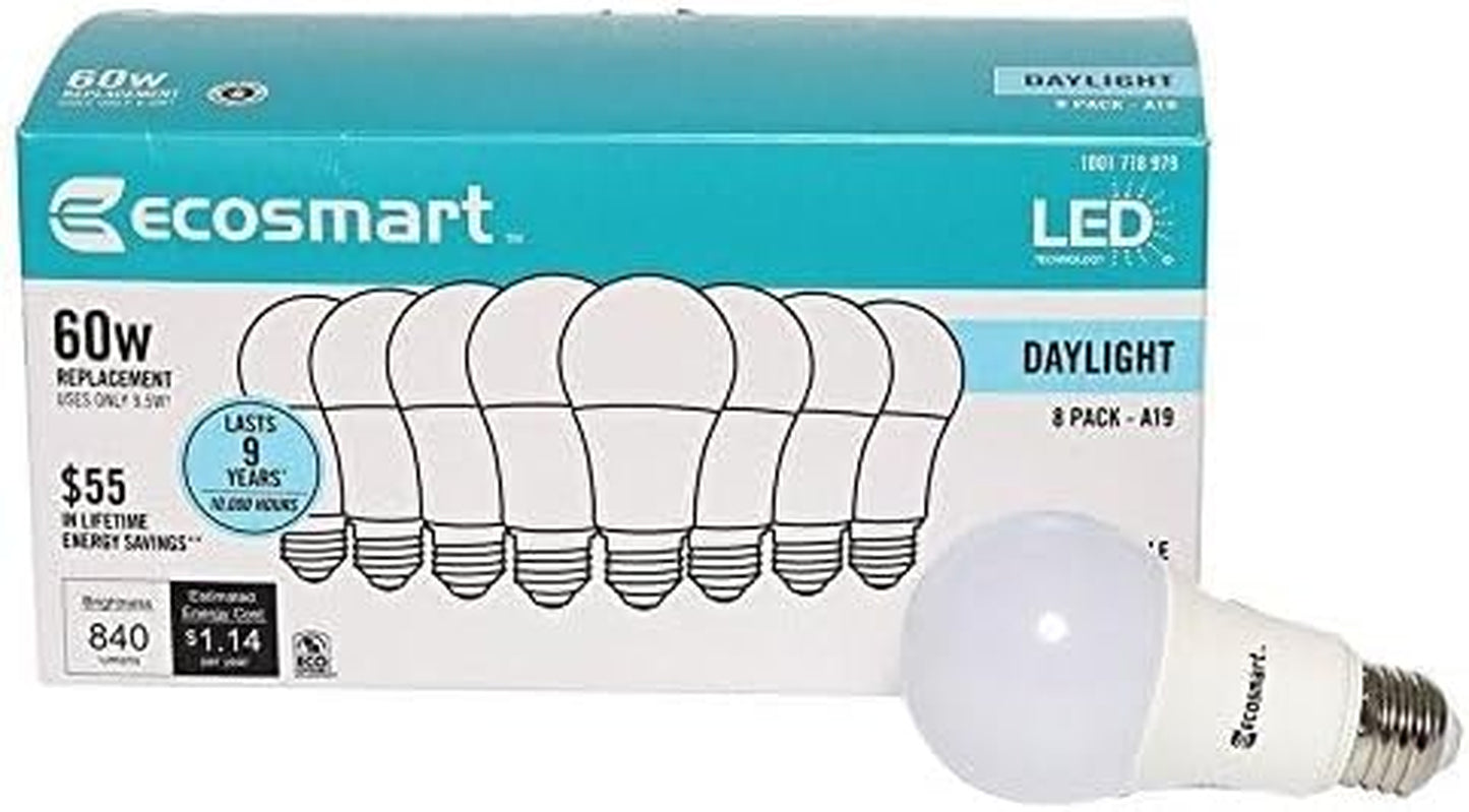 8-Pack A19 - 60 Watt Equivalent Daylight (5000K) LED Light Bulb