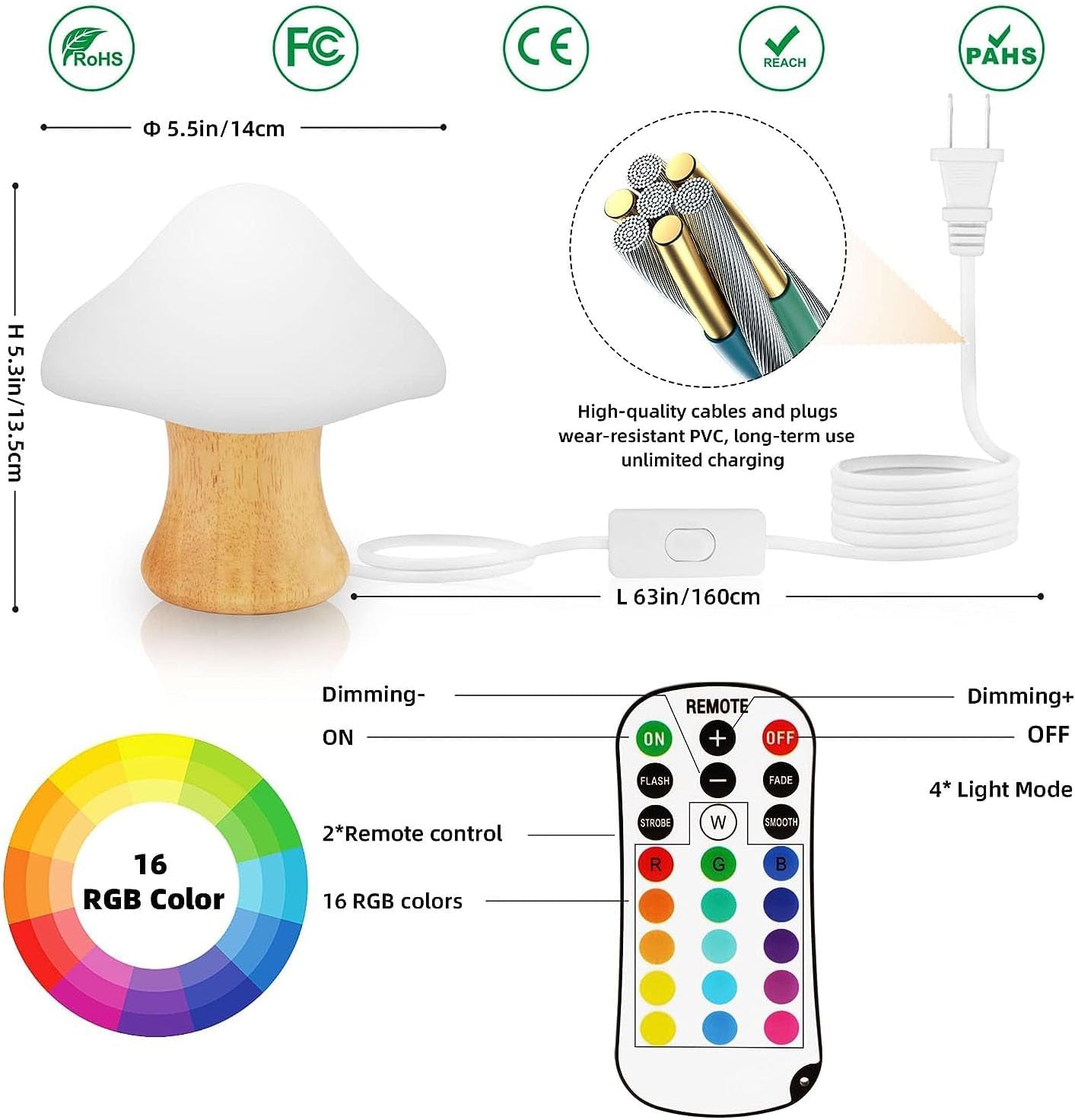 ANGTUO Wooden Mushroom Lamp, 16 Color Changing Mushroom Night Light, Adorable Mushroom Light with Two Remote Controls