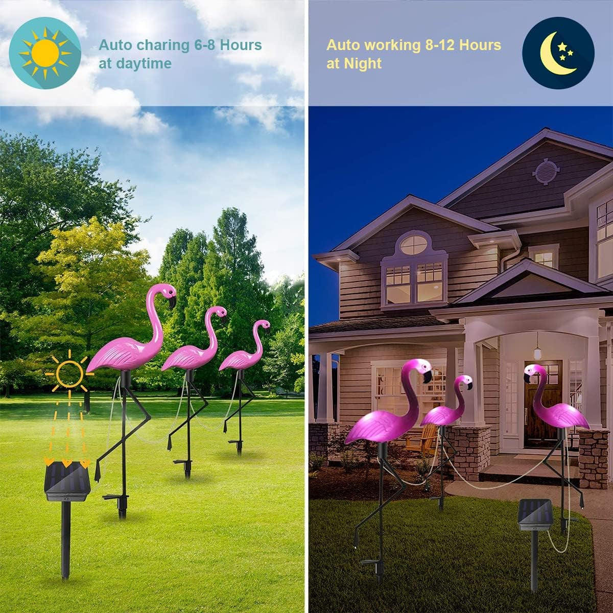 Solar Flamingo Light 3 Pcs, Waterproof Solar Garden Lights Outdoor Decor, Pink Flamingo Garden Decor, Birthday Christmas New Home Gift, for Yard Lawn Walkway Pathway