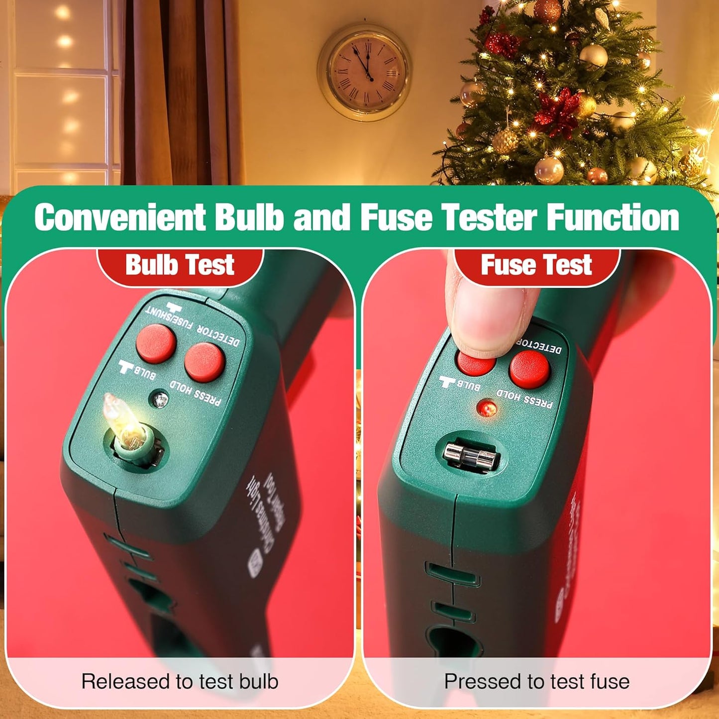 6 in 1 Incandescent Christmas Light Set Repair Tool, Christmas Light Tester for Fixing Christmas String Lights, Christmas Tree Bulb Tester Fuse Checker with 30 Replacement Bulbs (Clear)