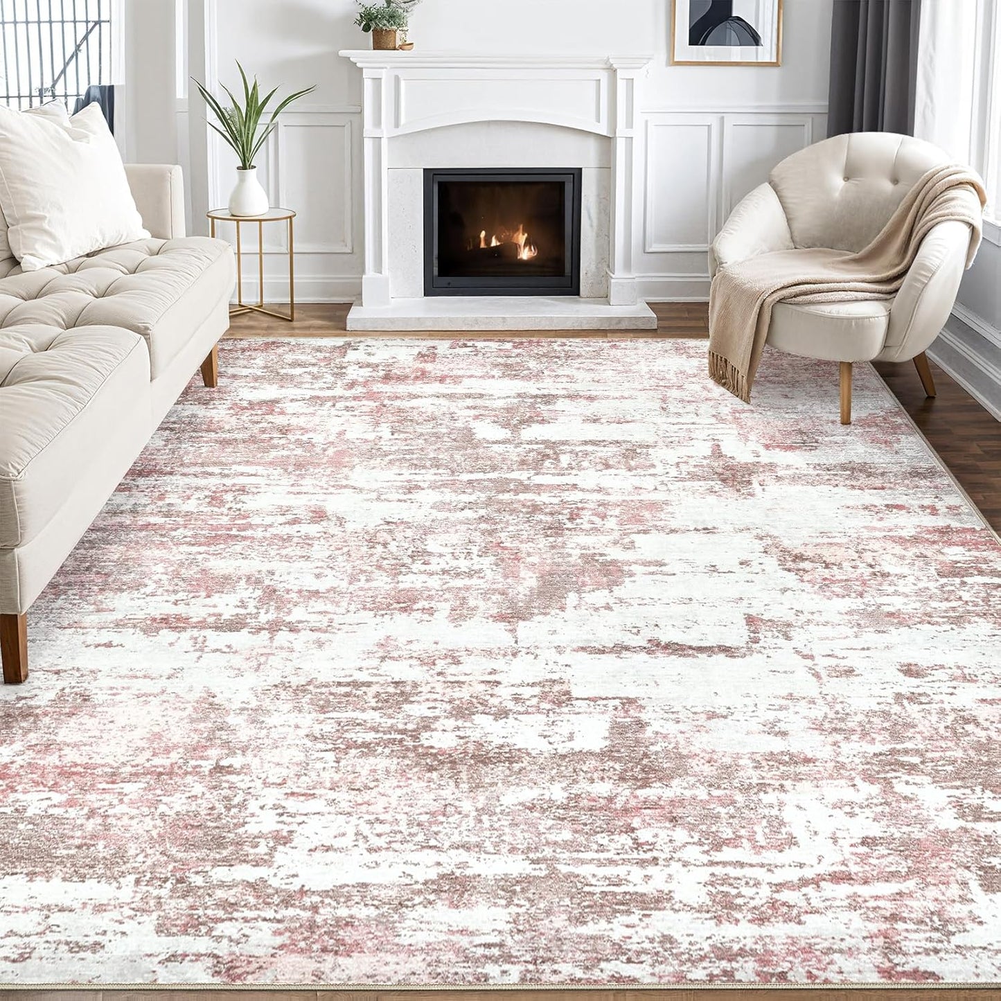 Area Rugs for Living Room: 9X12 Abstract Washable Rug Modern Neutral Large Soft Stain Resistant Non-Slip Backing Machine Table for Bedroom Dining Room Indoor Home Office Carpet - Gold Brown