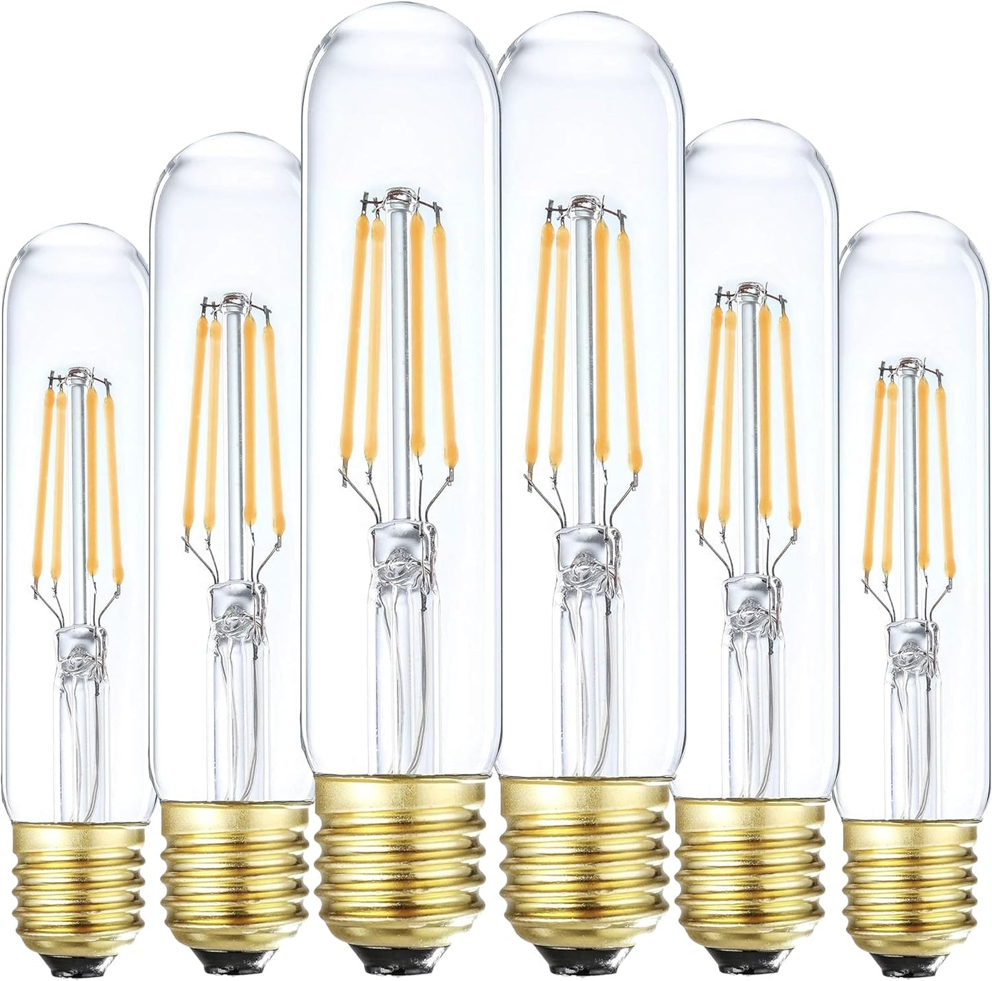 6 Pack T10 Tubular Light Bulbs, 25W Bulb, Clear Incandescent, E26 Medium Base, Warm White, Dimmable Vintage Tubular Style Showcase Bulb