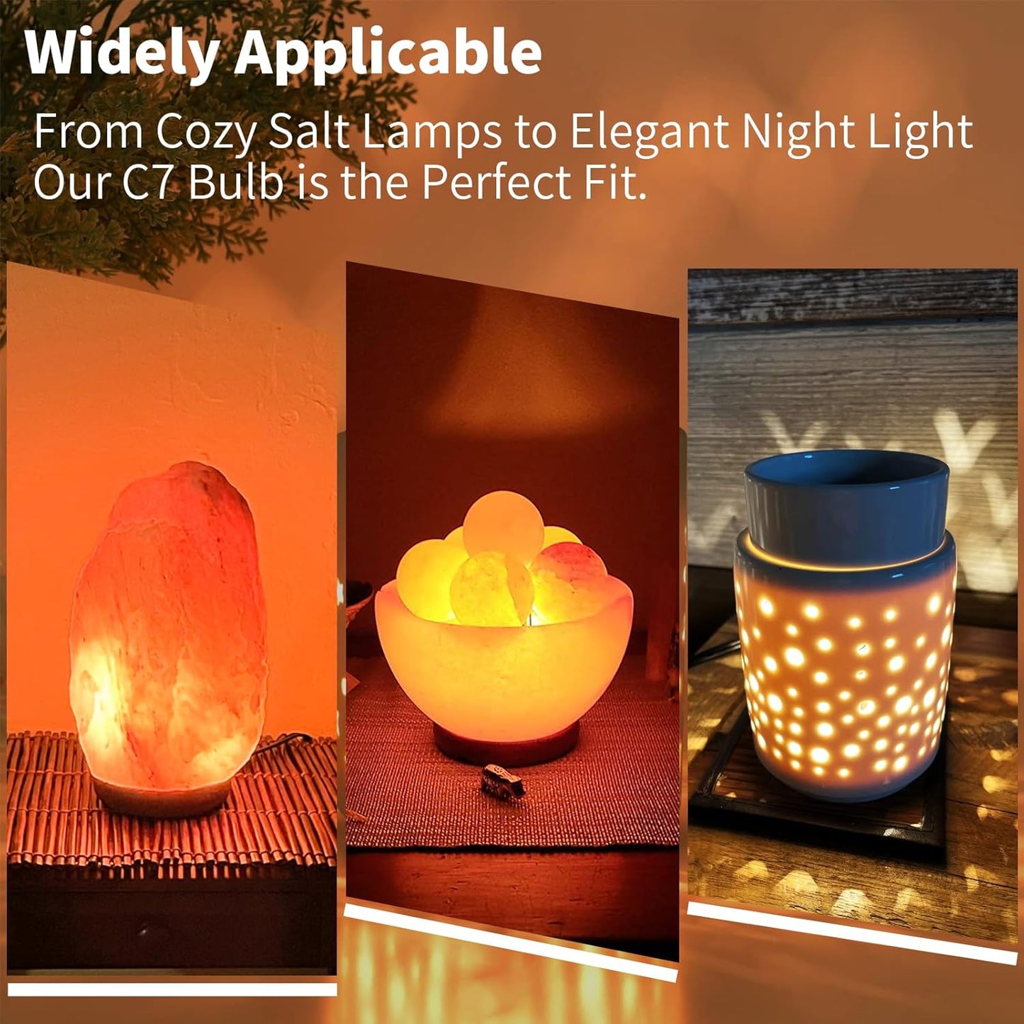 15-Pack Salt Lamp Bulbs, 15 Watt Light Bulb for Himalayan Salt Lamp Baskets, 120V C7 Small Night Light Bulbs, 2200K Warm White, Dimmable