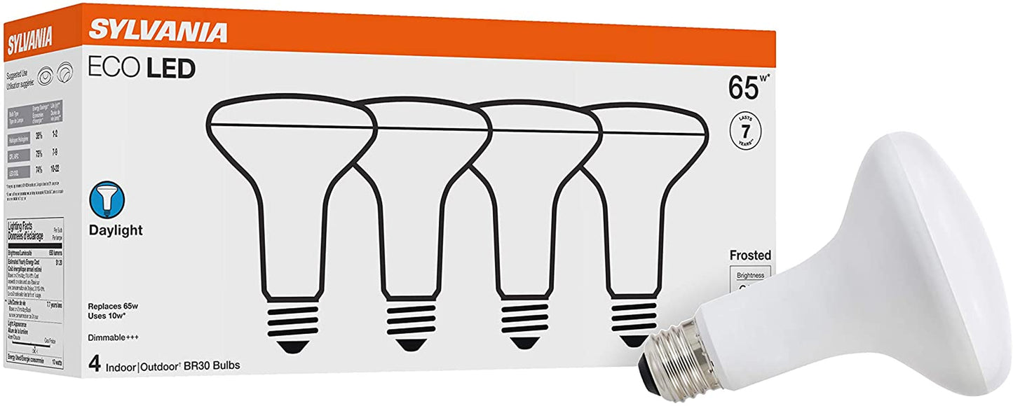 Sylvania LED Flood BR30 Light Bulb, 65W = 9W, 10 Year, 650 Lumens, Dimmable, 2700K, Soft White - 12 Pack (41262)