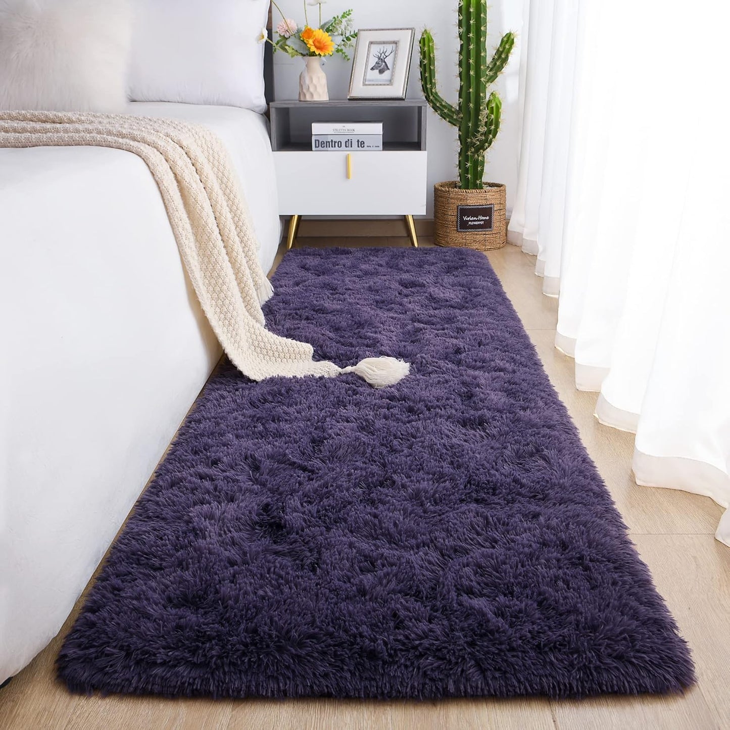 Chicrug Soft Runner Rugs for Bedroom Living Room Plush Fluffy Rug 2X6 Feet, Shag Furry Area Rug Carpet Non Shedding for Nursery Children Kids Girls Room Home Decorative, Grey