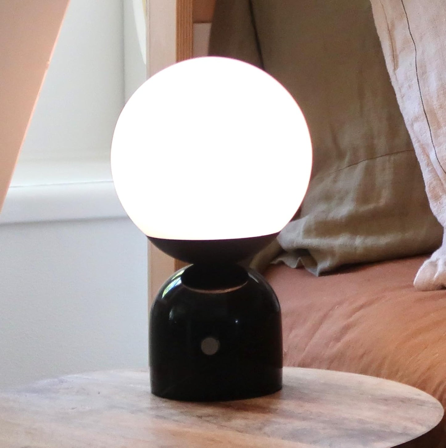 Brightech Mila Tall LED Table Lamp - Bedside Reading Light with Elegant Marble Base, Globe Lamp Shade - Modern Desk and Nightstand Lamp with Ambient Lighting for Bedroom, Living Room, Office - Black