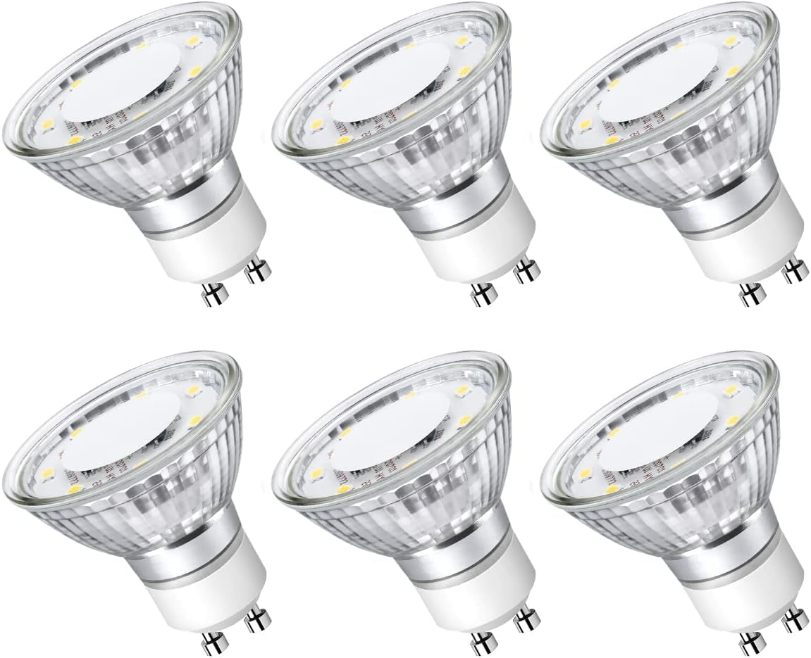 LE GU10 LED Light Bulbs Non-Dimmable, 5000K Daylight White GU10 Bulb Replacement for Recessed Track Lighting, 4W LED Bulbs with 100°Flood Beam for Kitchen, Range Hood, Living Room, Bedroom, 6 Pack