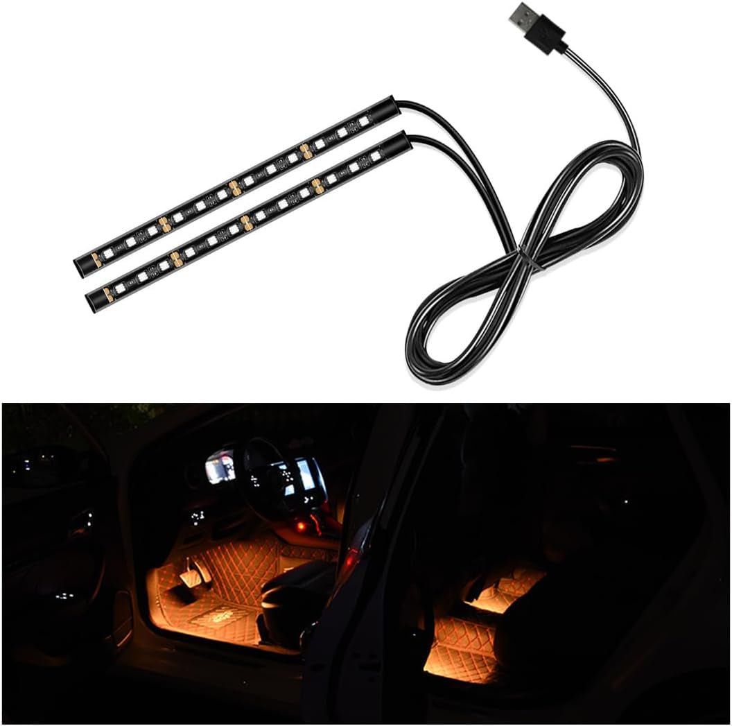 Car LED Strip Light, 24 LED Auto Interior under Dash Atmosphere Lights with USB Port, Vehicle Decor Lamp Ambient Night Light Strip Lighting Kit, Universal Car Accessories (White)