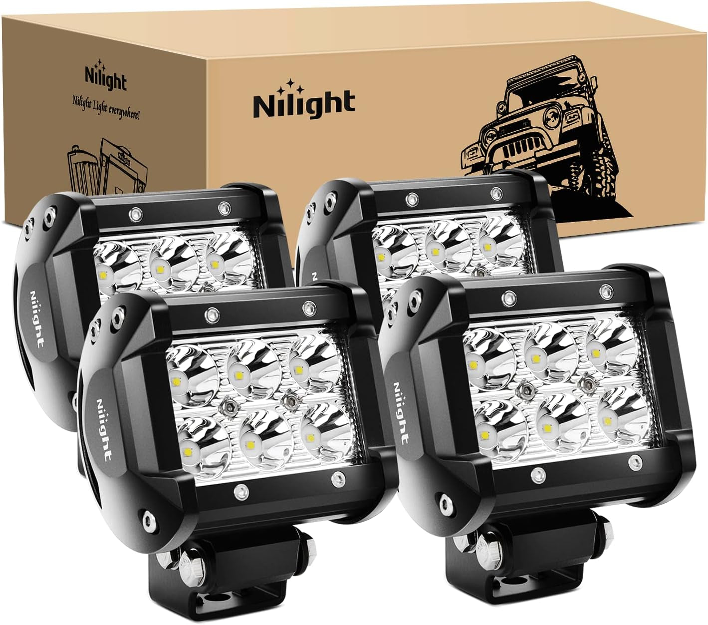 Nilight LED Pods 4PCS 18W 1260Lm Spot LED Light Bar Driving Fog Light off Road Lights Work Light 24V 12V for Motorcycles Van Camper Wagon Car Pickup ATV UTV SUV Truck Boat