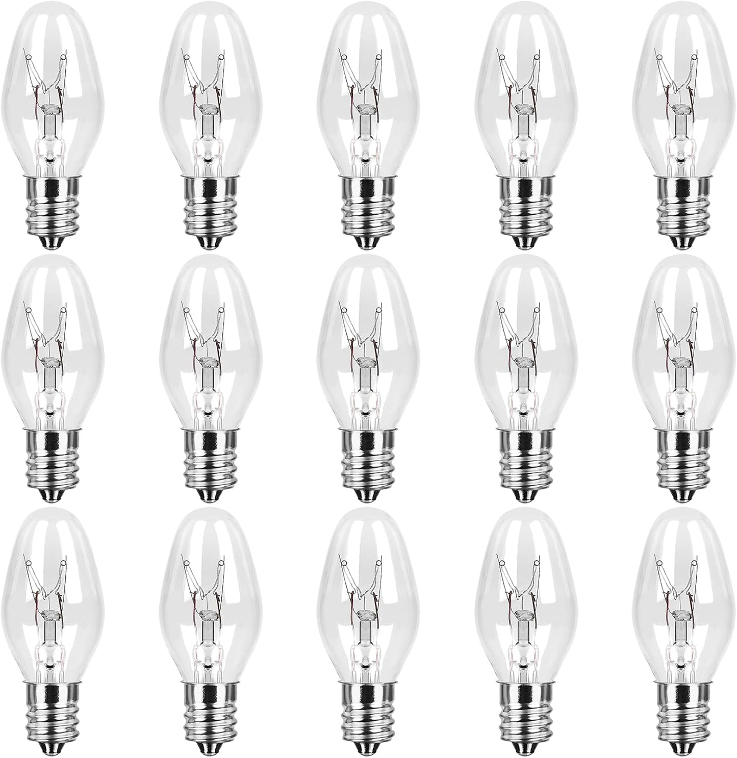 15-Pack Salt Lamp Bulbs, 15 Watt Light Bulb for Himalayan Salt Lamp Baskets, 120V C7 Small Night Light Bulbs, 2200K Warm White, Dimmable