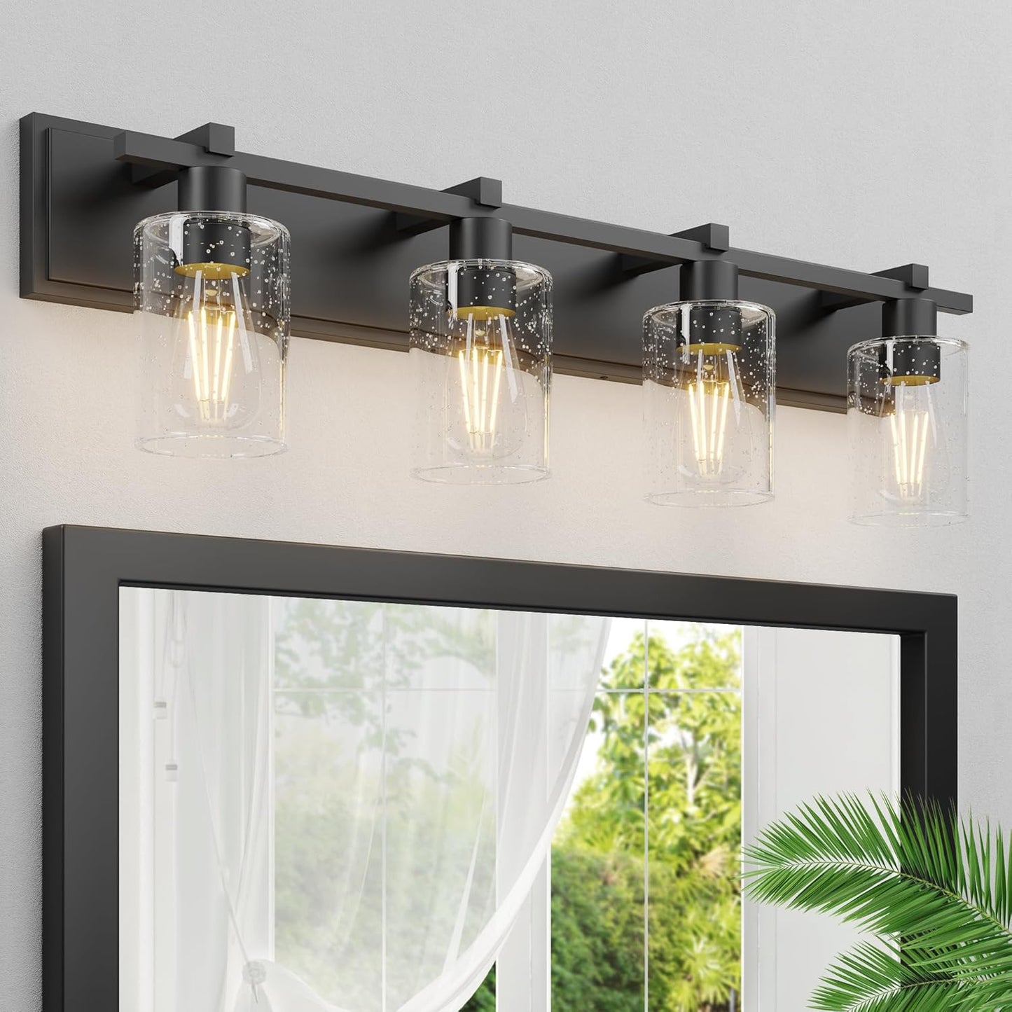 Espird Bathroom Vanity Light, 3 Light Brushed Nickel Bathroom Light Fixture with Thickened Seeded Glass Shade, 24 Inch Modern Vanity Lights, Bathroom Lights over Mirror for Bathroom