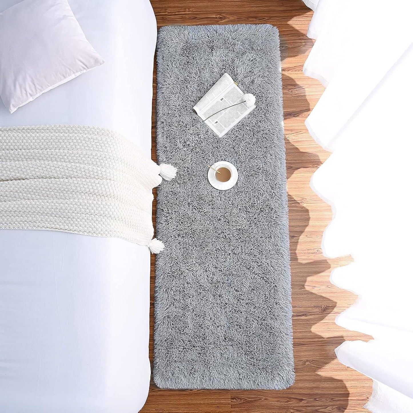 Chicrug Soft Runner Rugs for Bedroom Living Room Plush Fluffy Rug 2X6 Feet, Shag Furry Area Rug Carpet Non Shedding for Nursery Children Kids Girls Room Home Decorative, Grey